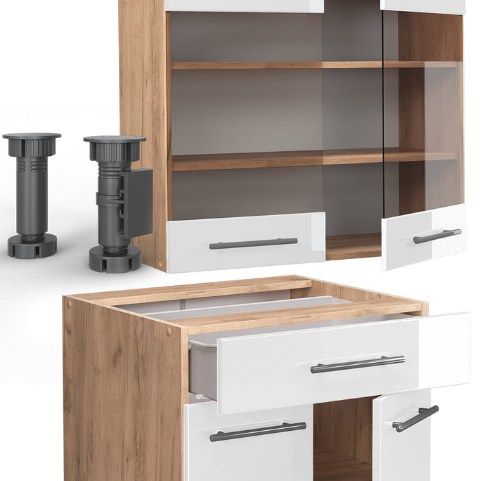 Vicco Cucina completa Bianco lucido/oro power oak 140 cm senza piano di lavoro