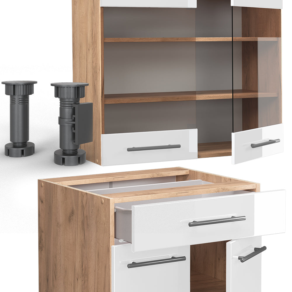 Vicco Cucina completa Bianco lucido/oro power oak 140 cm , PL Marmo