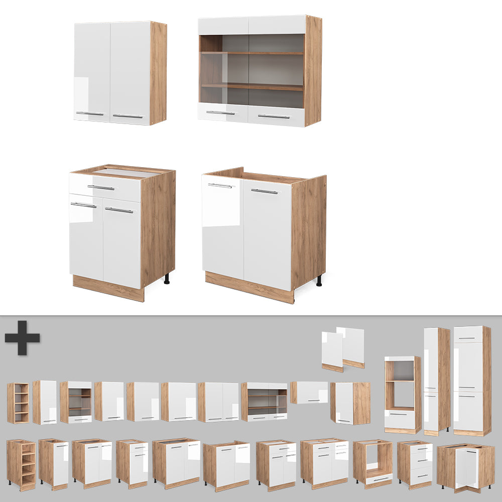 Vicco Cucina completa Bianco lucido/oro power oak 140 cm , PL Antracite