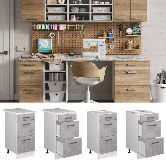 Vicco Base universale Calcestruzzo 40 cm con cassetti, senza piano di lavoro