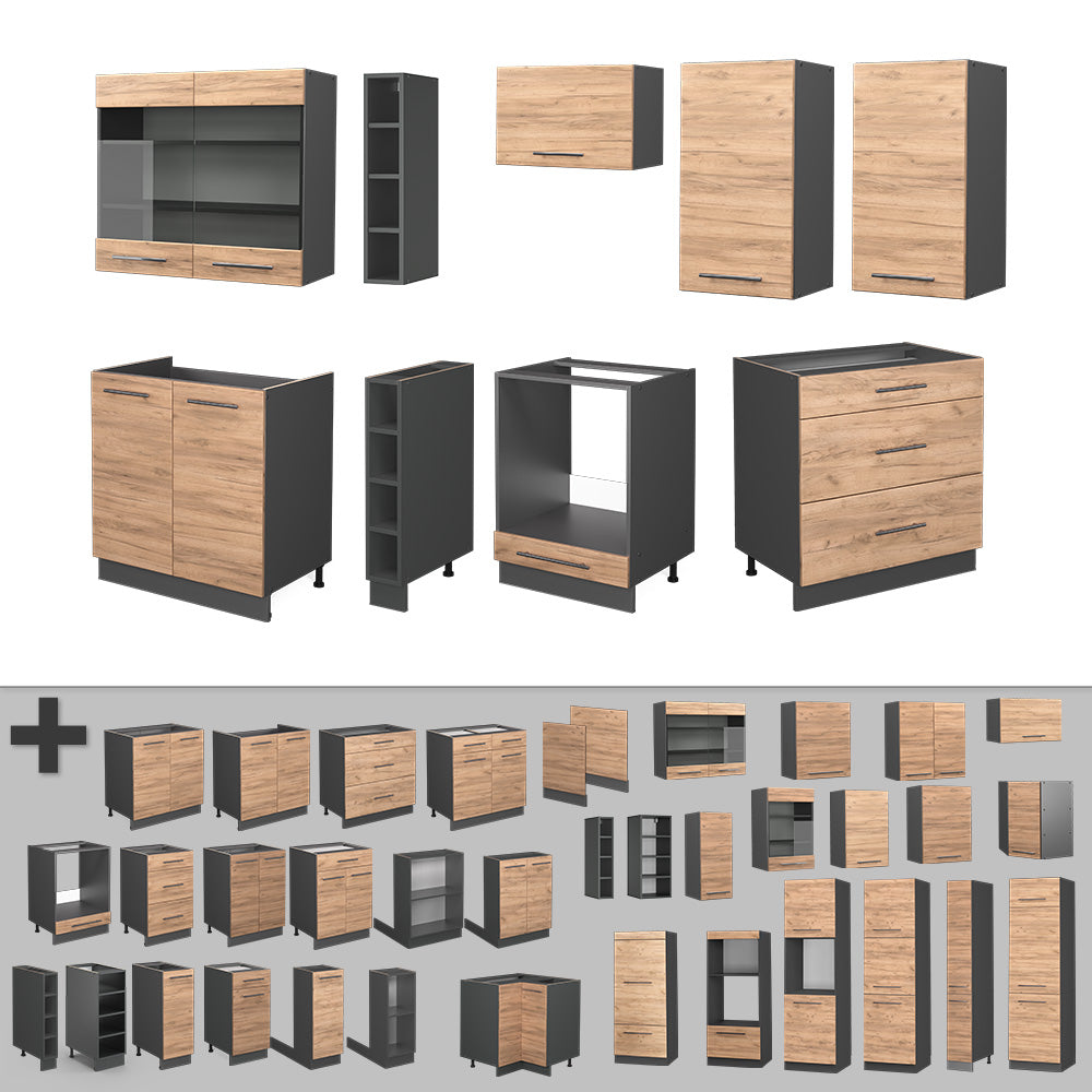 Vicco Cucina componibile Quercia dorata/antracite 235 cm senza piano di lavoro