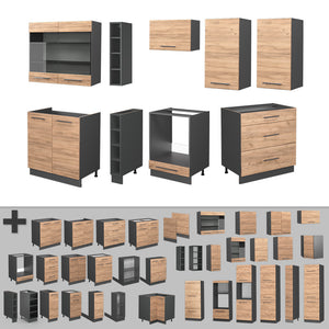 Vicco Cucina componibile Quercia dorata/antracite 235 cm senza piano di lavoro