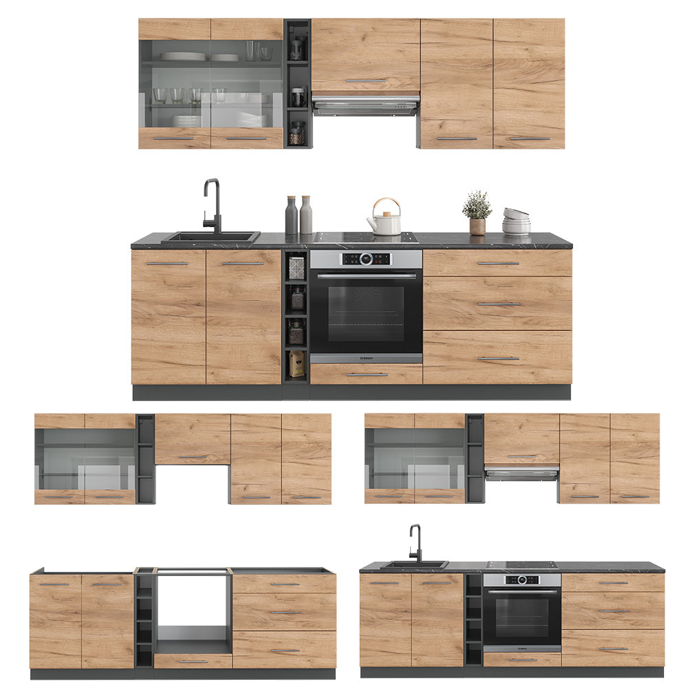 Vicco Cucina componibile Quercia dorata/antracite 235 cm senza piano di lavoro