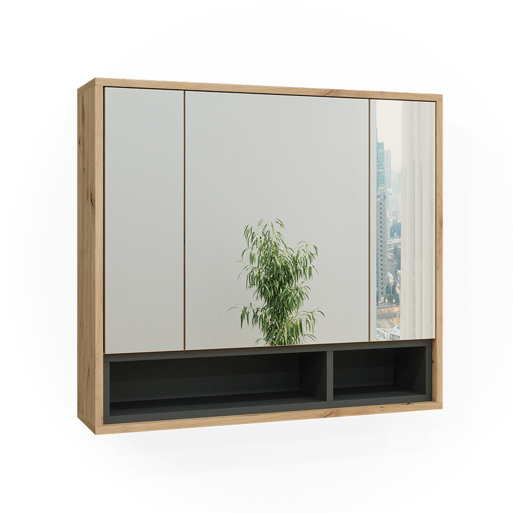 Vicco Specchio contenitore bagno Rovere artigianale/antracite 80 x 72 cm