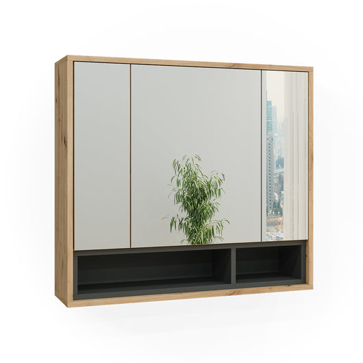 Vicco Specchio contenitore bagno Rovere artigianale/antracite 80 x 72 cm