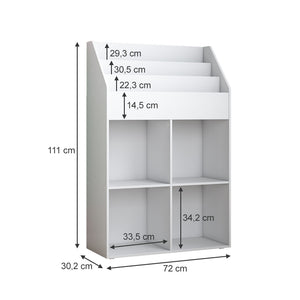 Vicco Libreria bambini Bianco 72 x 111 cm con 4 ripiani per scatole pieghevoli