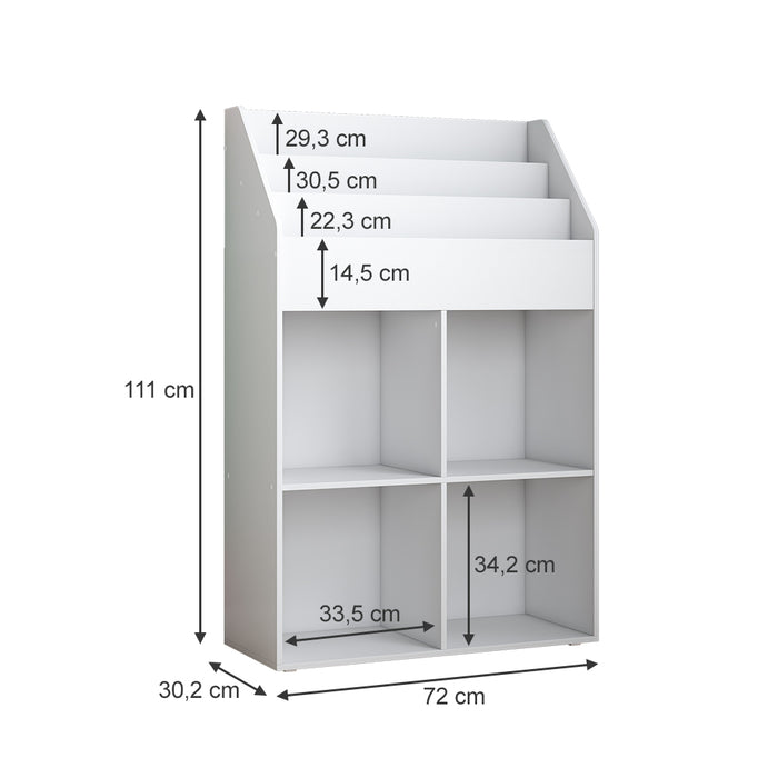 Vicco Libreria bambini Bianco 72 x 111 cm con 4 ripiani per scatole pieghevoli