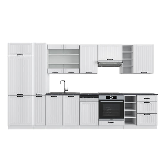 Vicco Cucina componibile Casa di campagna bianca/bianco 355 cm con armadio alto, senza piano di lavoro