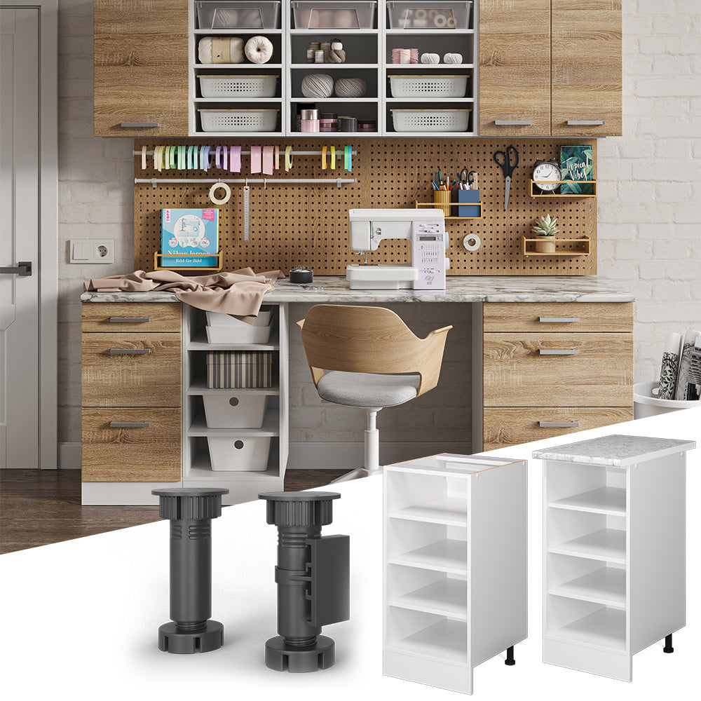 Vicco Base a ripiani Bianco 40 cm con ripiani aperti, con piano di lavoro