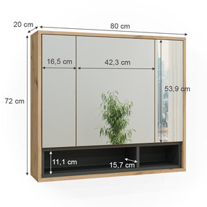 Vicco Specchio contenitore bagno Rovere artigianale/antracite 80 x 72 cm