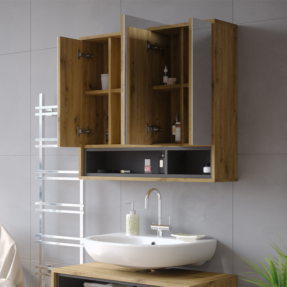 Vicco Specchio contenitore bagno Rovere artigianale/antracite 80 x 72 cm