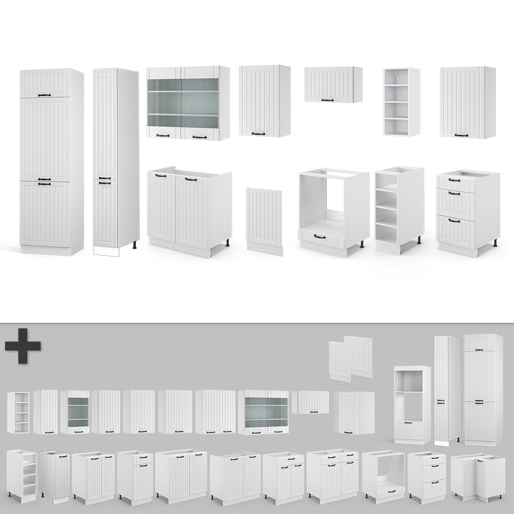 Vicco Cucina componibile Casa di campagna bianca/bianco 355 cm con armadio alto, senza piano di lavoro