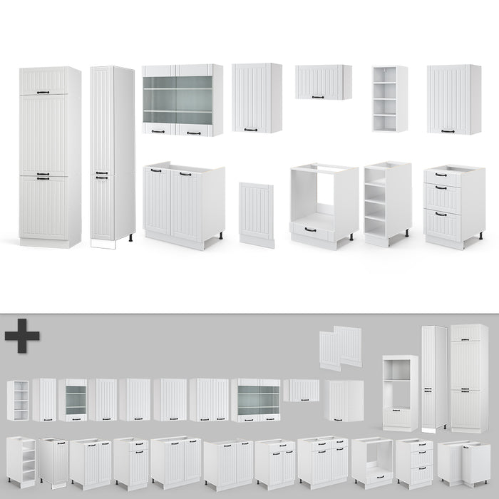 Vicco Cucina componibile Casa di campagna bianca/bianco 355 cm con armadio alto, senza piano di lavoro