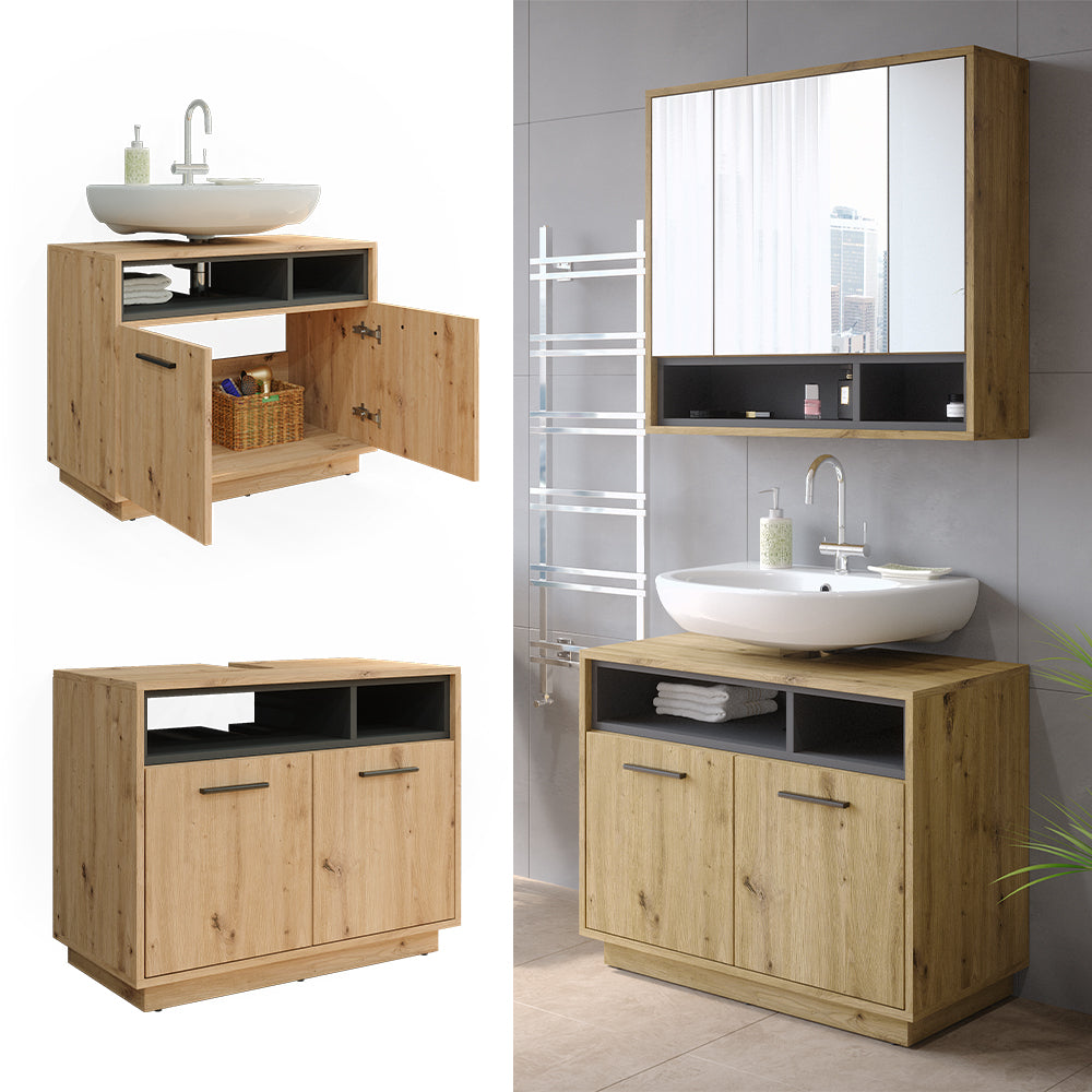 Vicco Mobile sottolavabo per bagno Rovere artigianale/antracite 80 x 64 cm