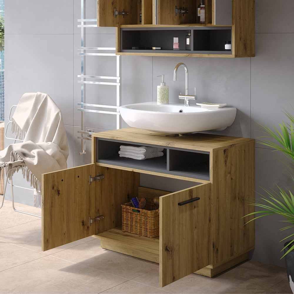 Vicco Mobile sottolavabo per bagno Rovere artigianale/antracite 80 x 64 cm