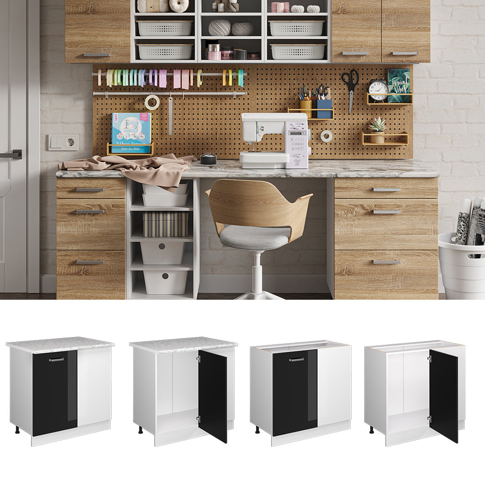 Vicco Armadio universale ad angolo Nero lucido 86 cm con anta, con piano di lavoro