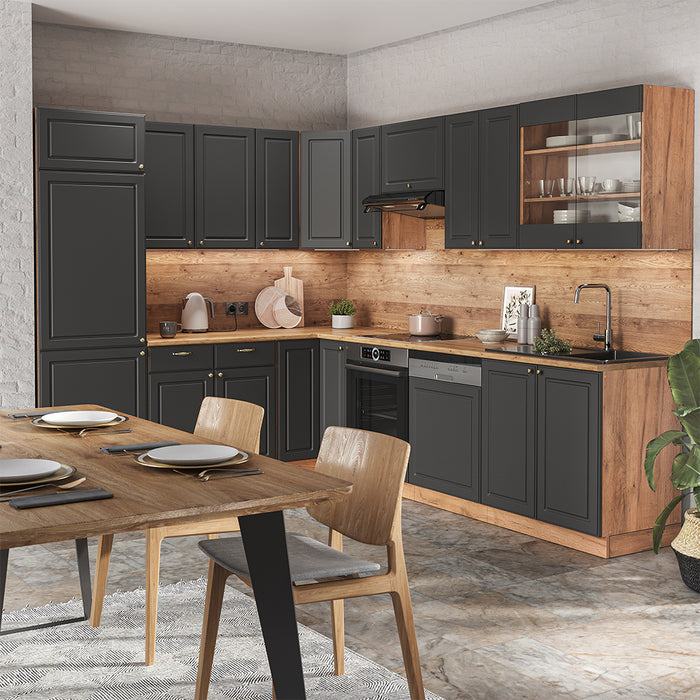 Vicco Cucina angolare completa Antracite Country House/oro Kraft Oak 227 x 287 cm , PL Marmo