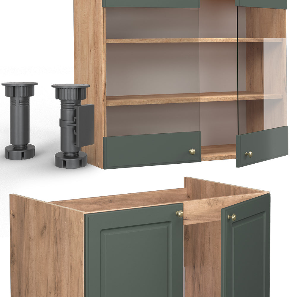 Vicco Cucina componibile Quercia verde-oro Country/oro Power 235 cm senza piano di lavoro
