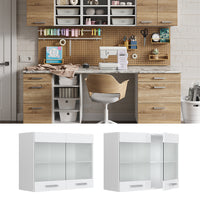 Vicco Pensile universale Bianco lucido 80 cm con ante in vetro