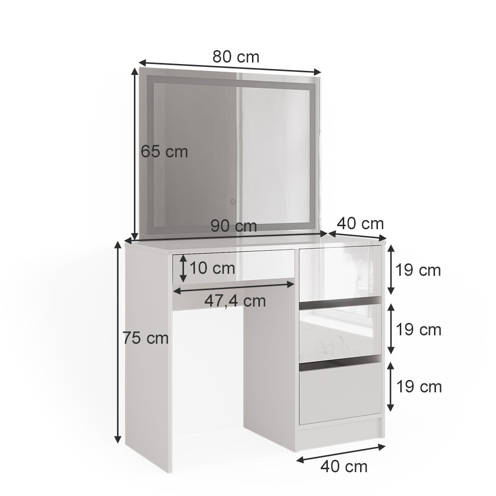 Vicco Tavolo da toeletta Bianco 40 cm con specchio a LED