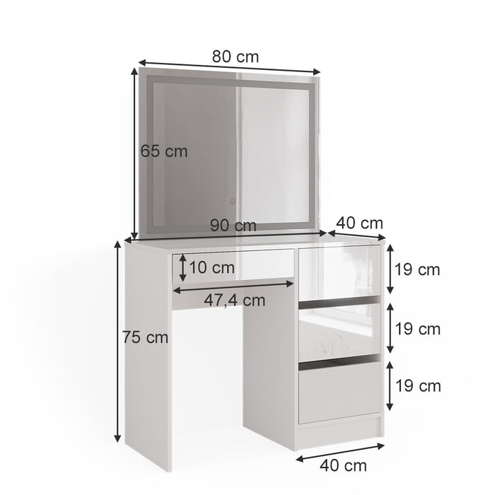 Vicco Tavolo da toeletta Bianco 40 cm con specchio a LED