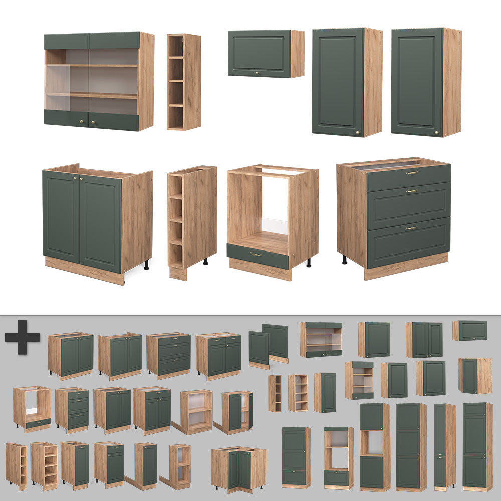 Vicco Cucina componibile Quercia verde-oro Country/oro Power 235 cm , PL Marmo