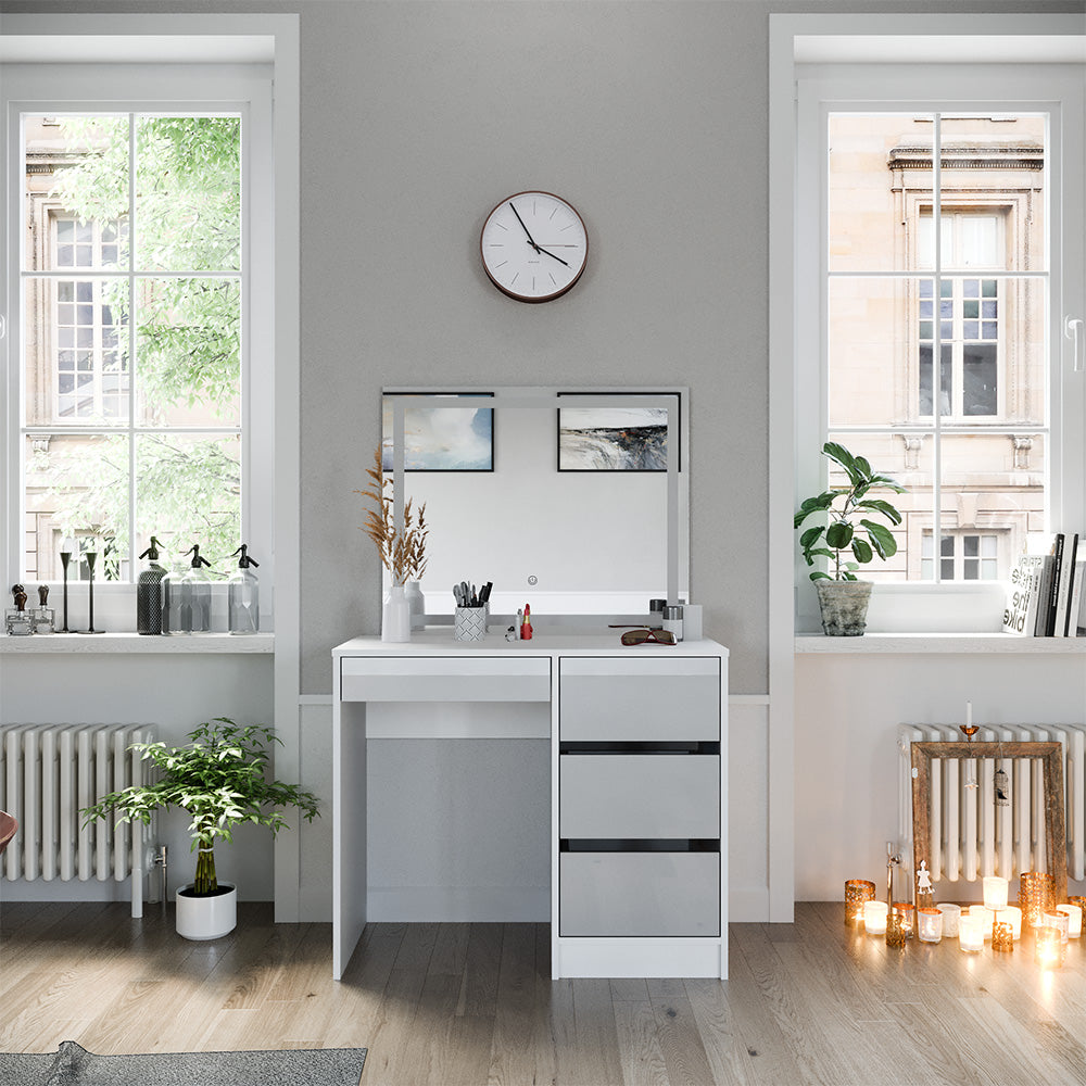 Vicco Tavolo da toeletta Bianco 40 cm con specchio a LED