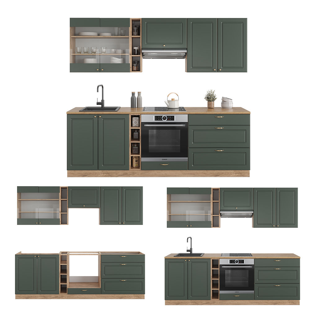 Vicco Cucina componibile Quercia verde-oro Country/oro Power 235 cm , PL Antracite