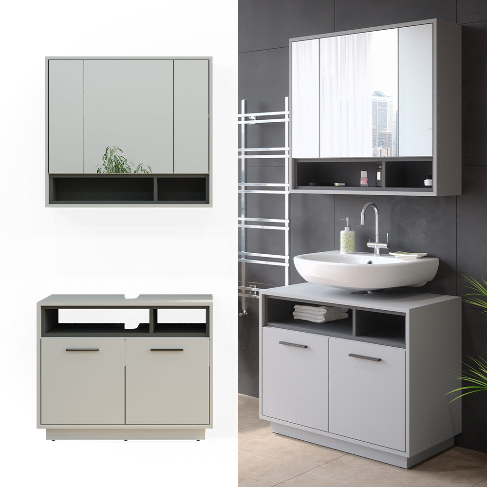 Vicco Set di mobili da bagno Grigio 2 parti