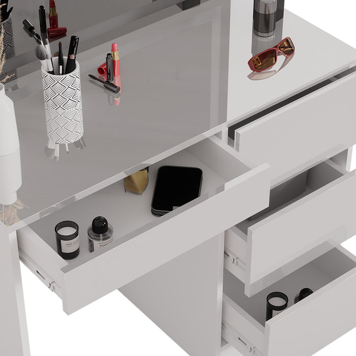 Vicco Tavolo da toeletta Bianco 40 cm con specchio LED e sgabello