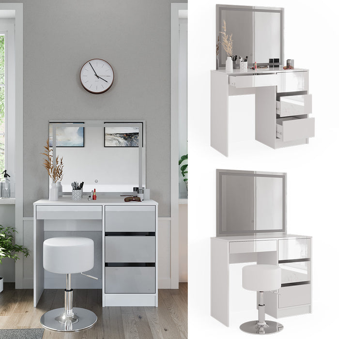 Vicco Tavolo da toeletta Bianco 40 cm con specchio LED e sgabello
