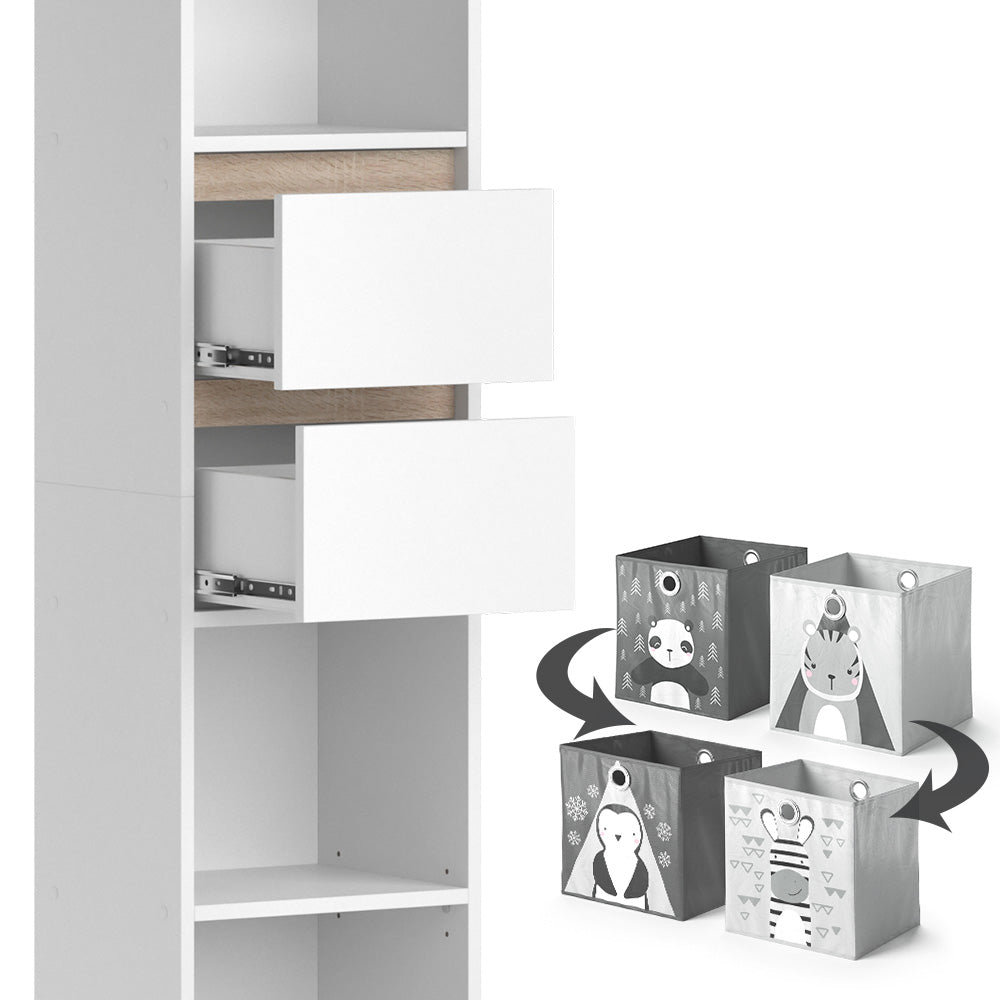 Vicco Libreria bambini Bianco 36.2 x 171 cm con box pieghevole grigio