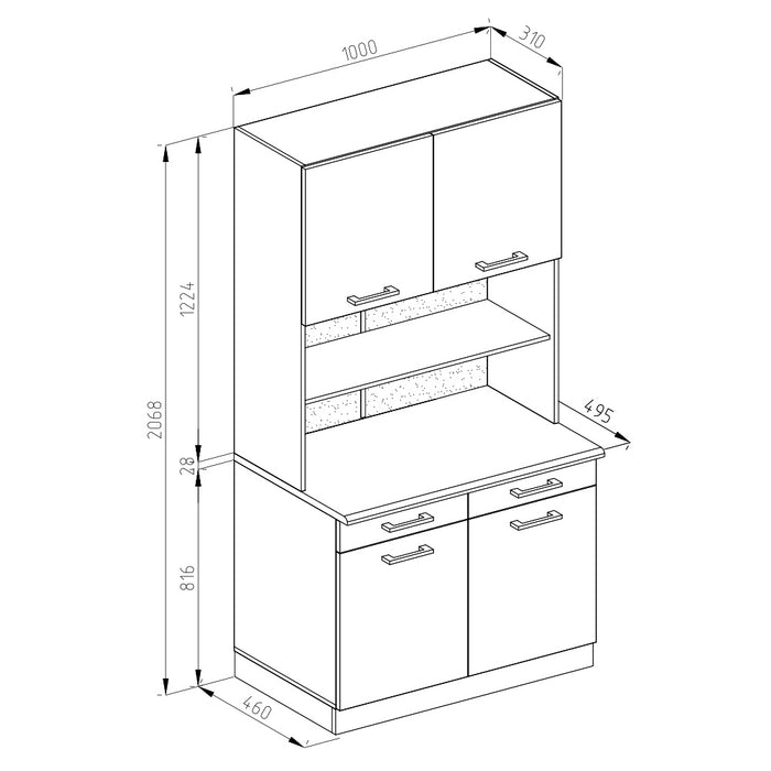 Vicco Cucine componibili piccole Bianco lucido 100 cm , PL Marmo