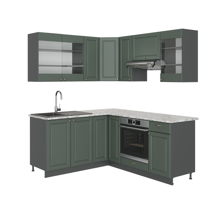 Vicco Cucina angolare completa Verde-oro Country House/Antracite 160 x 190 cm , PL Marmo