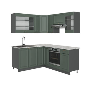 Vicco Cucina angolare completa Verde-oro Country House/Antracite 160 x 60 cm senza piano di lavoro