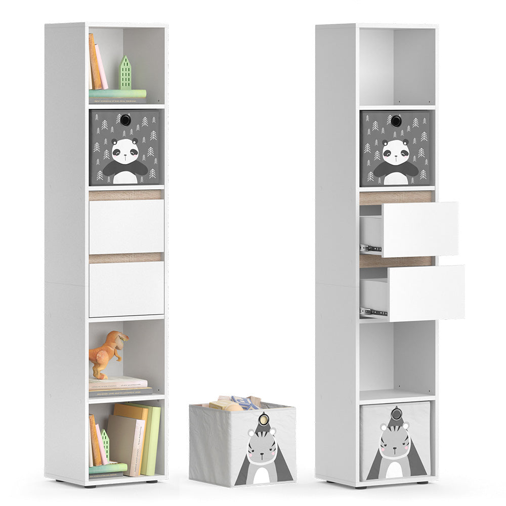 Vicco Libreria bambini Bianco 36.2 x 171 cm con box pieghevole grigio