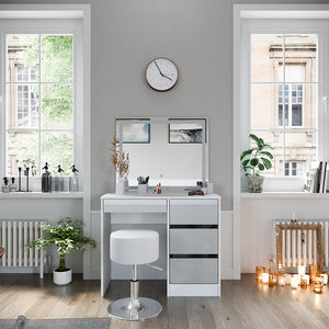 Vicco Tavolo da toeletta Bianco 40 cm con specchio LED e sgabello