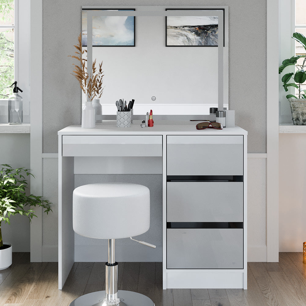 Vicco Tavolo da toeletta Bianco 40 cm con specchio LED e sgabello