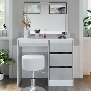 Vicco Tavolo da toeletta Bianco 40 cm con specchio LED e sgabello