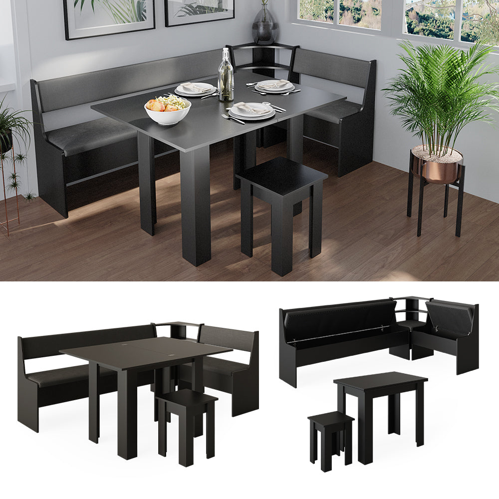 Vicco Gruppo panca ad angolo Nero 120 x 41.5 cm con tavolo