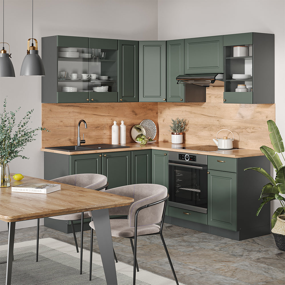Vicco Cucina angolare completa Verde-oro Country House/Antracite 160 x 190 cm , PL Marmo