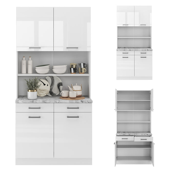 Vicco Cucine componibili piccole Bianco lucido 100 cm , PL Marmo