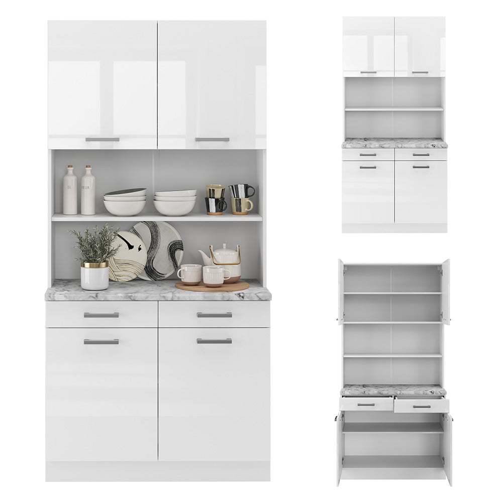 Vicco Cucine componibili piccole Bianco lucido 100 cm , PL Marmo