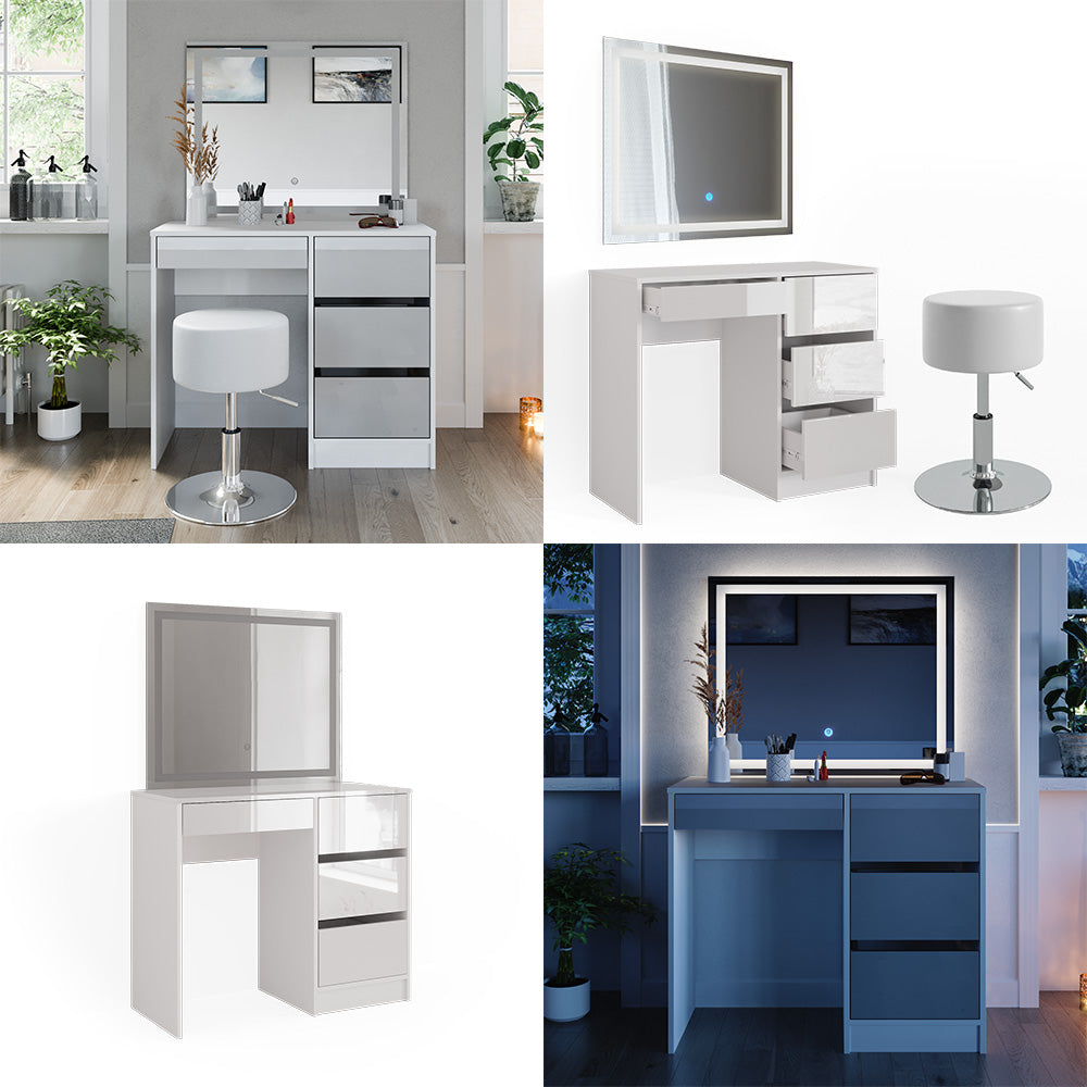 Vicco Tavolo da toeletta Bianco 40 cm con specchio LED e sgabello
