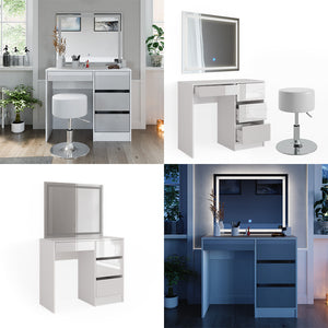 Vicco Tavolo da toeletta Bianco 40 cm con specchio LED e sgabello