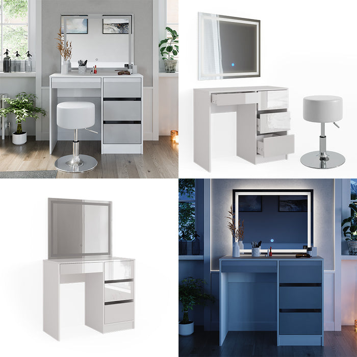 Vicco Tavolo da toeletta Bianco 40 cm con specchio LED e sgabello