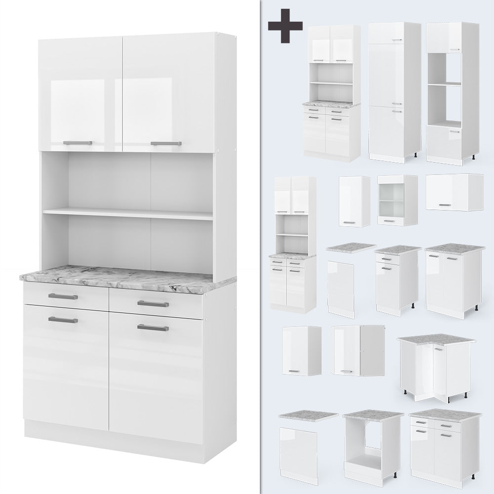 Vicco Cucine componibili piccole Bianco lucido 100 cm , PL Marmo