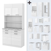 Vicco Cucine componibili piccole Bianco lucido 100 cm , PL Marmo