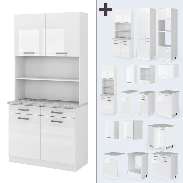 Vicco Cucine componibili piccole Bianco lucido 100 cm , PL Marmo