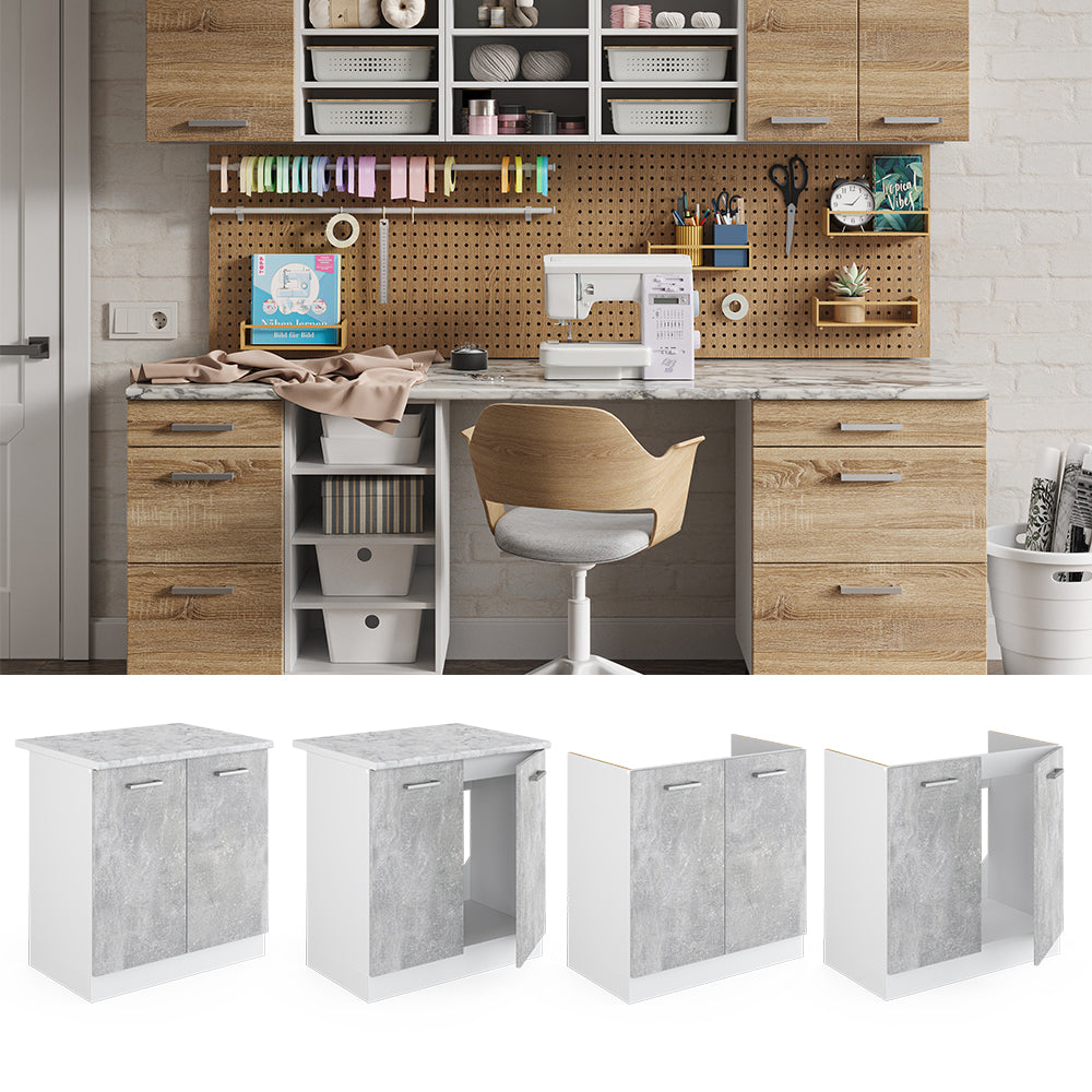 Vicco Base per lavello Calcestruzzo 80 cm con ante, con piano di lavoro